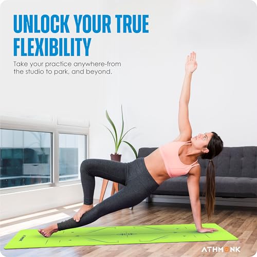Image of Dual Colour TPE Pro Yoga Mat for Woman and Man with Alignment Guide Lines | Home Gym Equipment Exercise Mats for Workout | 6mm Thick Anti Slip Mat for Kids | Big Size with Cover Bag, Neon