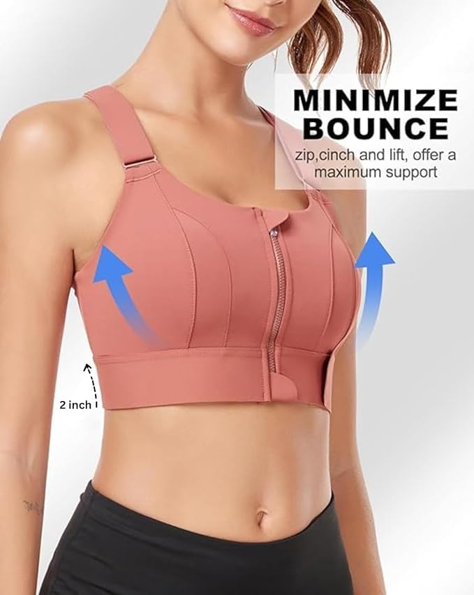 Image of ELEG & STILANCE Women Polyester Spandex High Impact Front Zip Sports Bra Longline Fitness Criss Cross Back Crop Tops for Gym, Yoga & Workout - Size: M-4XL