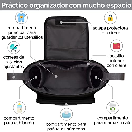 Miniatura 2 de Glückswolke Bolsa Carro Bebe - 12 Motivos I Organizador Para Coches De Paseo I Accesorios Para Cochecito Para Mama I Bolso Carrito I Bolsos Sillas De Paseo I Motivo Elefante Negro