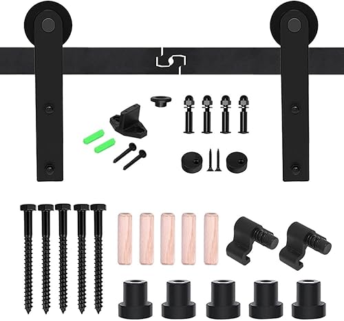 Vista 52 de CCJH - Kit de herrajes para puerta corrediza de granero de 12 pies, resistente, suave y silencioso, fácil de instalar, p/paneles de puerta indiv.