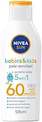NIVEA SUN Protetor Solar Kids & Babies Pele Sensível FPS 60 125ml - Infantil, muito alta proteção UVA/UVB, minimiza o surgimento de alergias, muito resistente à água com proteção imediata