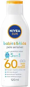 NIVEA SUN Protetor Solar Kids & Babies Pele Sensível FPS 60 125ml - Infantil, muito alta proteção UVA/UVB, minimiza o surgimento de alergias, muito resistente à água com proteção imediata