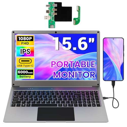 Image of Portable Monitor with Keyboard, 15.6 Inch Lapdock Display with 6000mah Built-in Battery,CrowView Note 1080P FHD USB C Monitors with RPi5 Adapters Compatible with RPi5, PC, Phone, Mac, Game Console
