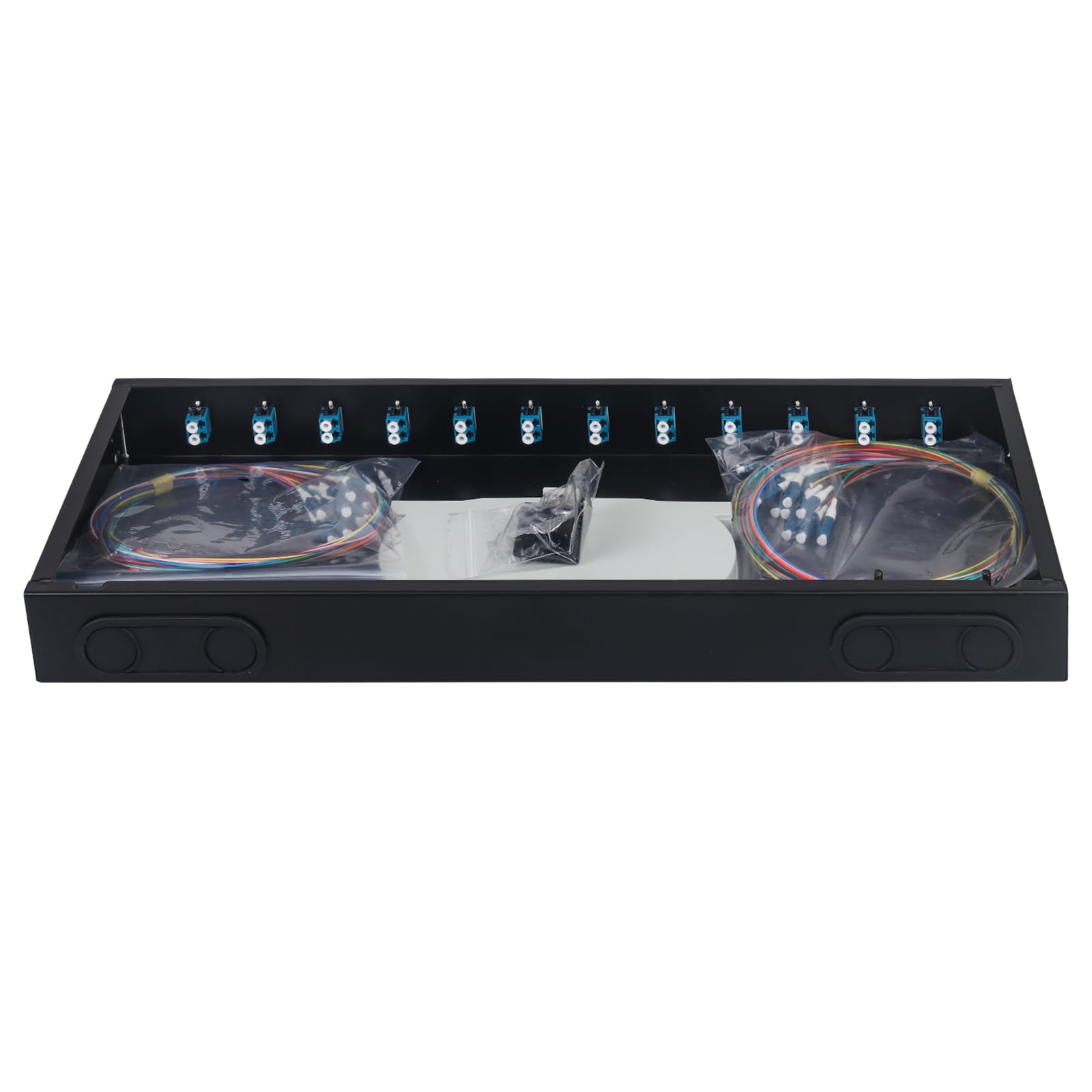 Xunsomt-12 Duplex Single Mode 24 Port LC Rack Mount Enclosure Box + vassoi di giunzione cavi in fibra bobina LC-UPC Kit, 24 Core LGX Patch Panel Box adatto per armadi rack da 19" (include codino e