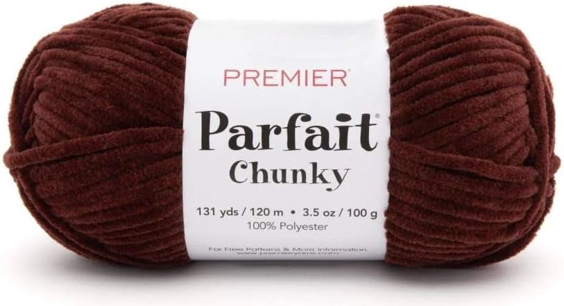 Miniatura 2 de Premier Yarns Parfait - Hilo de felpilla grueso, 3.5 onzas, peso súper voluminoso, paquete de 3 unidades con soportes para punto de Bella (chocolate)