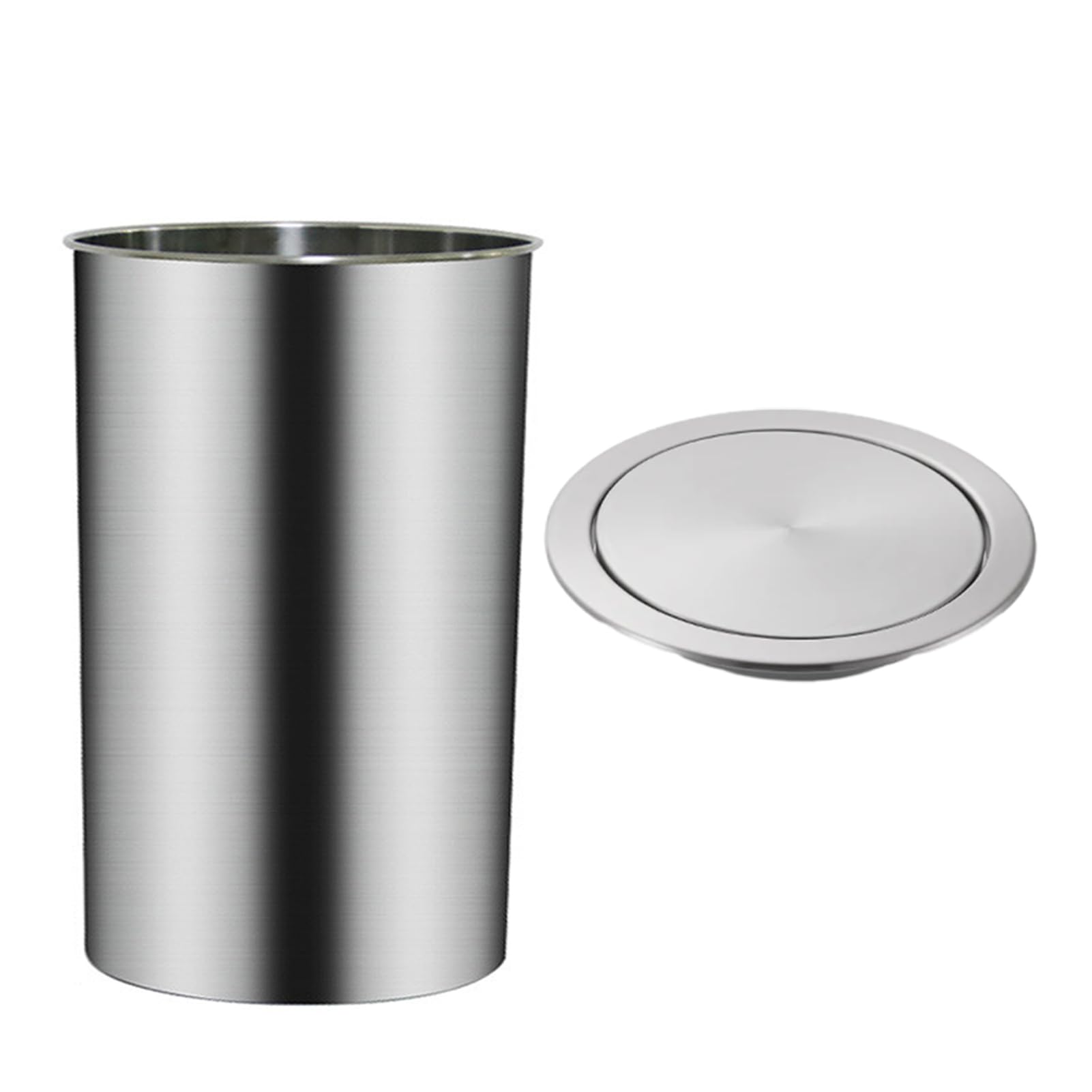 DFGHNBVC Built-In Countertop Flap Cover, Hidden Stainless Steel Garbage Can With Swing Lid, Desktop Embedded Trash Can Flap Lid For Worktop Office Kitchen,Copper-One Size,Silver-One Size