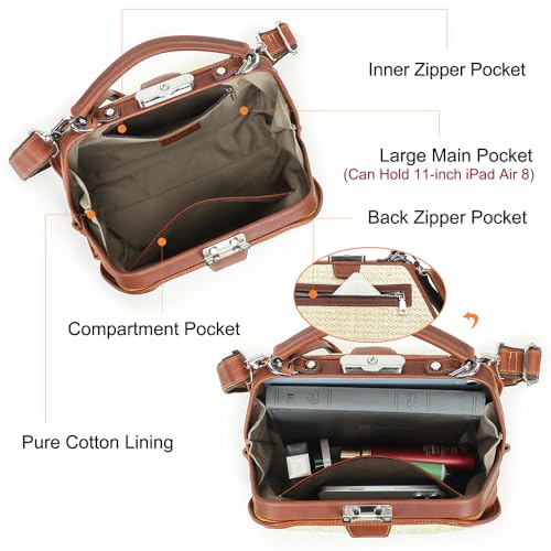 Image of CONTACTS Doctor Bag Purse for Women Luxury Leather Handbag with Lock Shoulder Bag Vintage Top Handle Bag