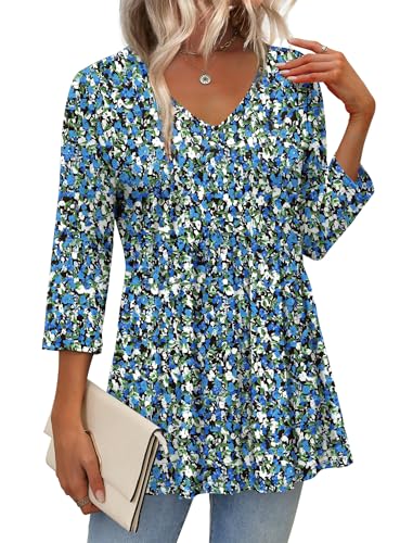 Image of OFEEFAN 3 /4 Length Sleeve Womens Tops 2026 Blouses for Women Dressy Casual Fashion Clothing V Neck Babydoll Tops Fall Outfits