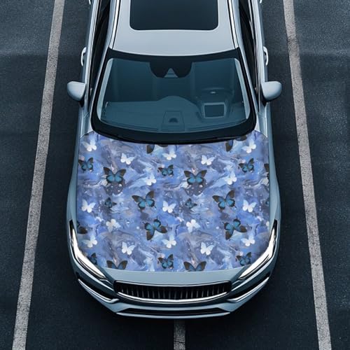 Image of Blue Butterfly Car Hood Cover Protector, Butterfly Fluid Galaxy Removable Automotive Exterior Accessories for Car SUV Sedans Trucks, Easy Installation