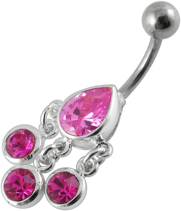Stylish Teardrop with Tri Round Dangling Design 925 Sterling Silver with Stainless Steel Belly Ring - Belly Button jewelry - Navel jewelry