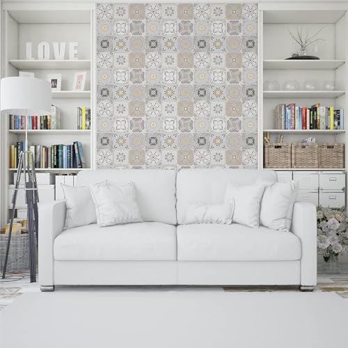 Image of Moroccan Tile Stickers | Waterproof Self Adhesive Peel & Stick Tile Decals for Kitchen Backsplash, Bathroom Wall, Floor, Furniture & Glass (4x4 Inch, Design 73)