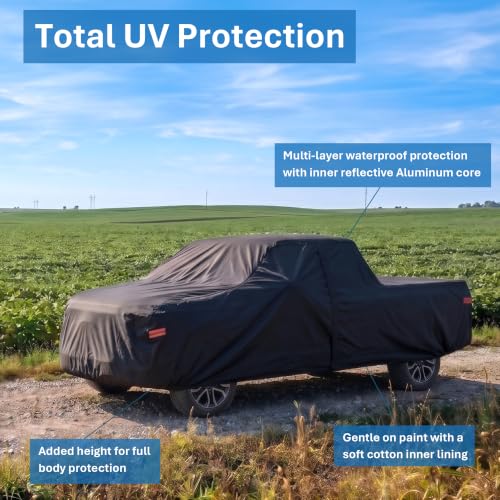 Image of EzyShade Multi-Layer Truck Cover Waterproof All Weather - See Vehicle Size-Chart - Full Outdoor Pickup Truck Covers for Gladiator Dakota Frontier - Sun Wind Rain Snow - Black, Size T2 (See SizeChart)