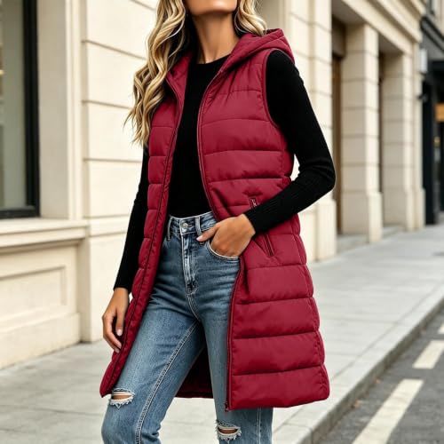 Gumipy Long Puffer Vest Women Quilted Vest with Hood Sleeveless Puffer Coat - image 2