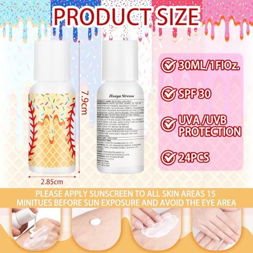 Image of 24 Pcs Travel Size Mini Sunscreen Bulk SPF30+ Ice Cream Drip Party Favors Small Sunscreen Sun Protection Stuff for Birthday Sports Coach Team Coach Team Appreciation Gift, 1 Fl. oz(Drip Baseball)