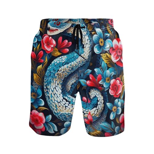 Patrón De Flores De Serpiente Hombre Shorts De Playa Secado Rápido Pantalones Cortos Vacaciones Bañadores De Surf con Bolsillo Cortos De Natación M
