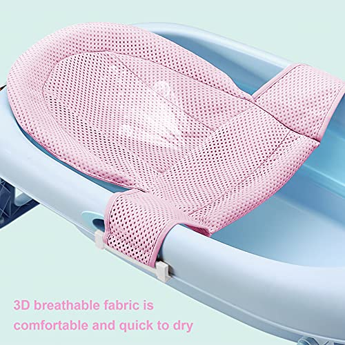 Image of RUIXIA Universal Adjustable Baby Bath Tube Support Mesh Net Soft Breathable Infants Shower Pad Bathing Mat 4-Points Anti-Slip Bathtub Seat with Sponge Cushion Age 0-36 Months, TPink, One Size