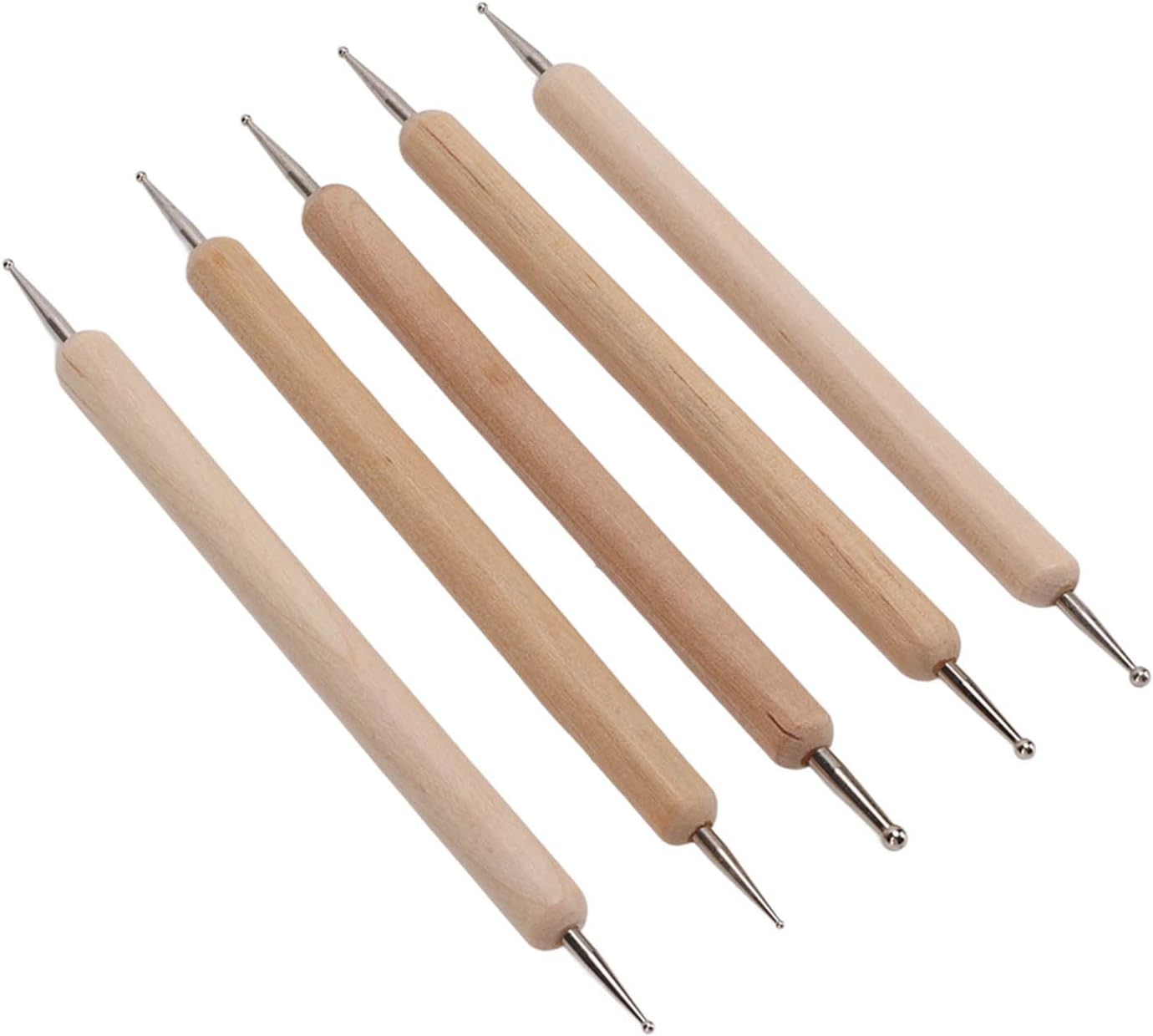Wood Embossing Dotting Tools 5PCS Double End Dotting Styluses,Wood Embossing Tools Clay Sculpting Pens for Craft Nail Art Paper Flower Engraving Shaping Leather