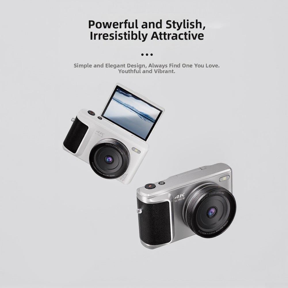 Telecamera con schermo flip da 64 MP, con controllo vocale, per immagini ultra HD con scheda di memoria da 64 GB, CCD leggero per principianti di fotografia (argento)