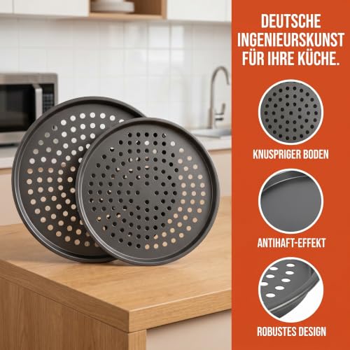 Foto von Flhlxzm 4 Stück Pizzablech Rund, Gelocht Antihaft Carbonstahl ø 29-32 cm