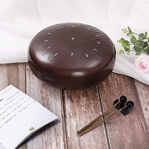 COOLMUSIC Steel Tongue Drum 13 Notes 12 Inches C Key Percussion Instrument Handpan Drum Tank drum with Bag, Music Book, Mallets, Finger Picks, Tone Sticker for Beginner Adult Kids(Brown) 8 51EMdDFNTLS. AC