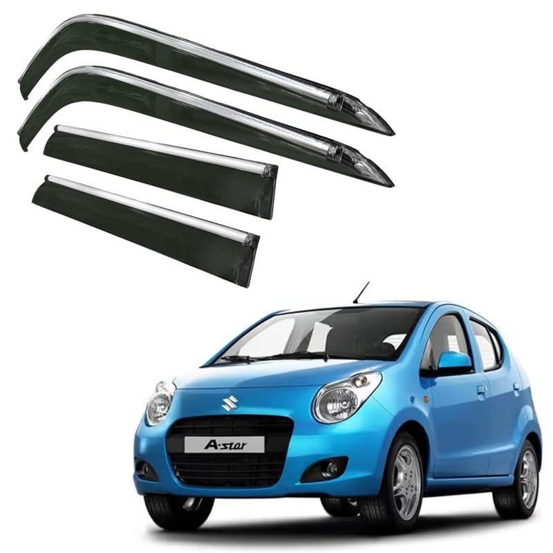 Image of CAR SAAZ Side Door Visors for Astar(2008-2014)(Set of 4Pcs)|Chrome Lined Rain Guards, Polycarbonate, Smoke Finish