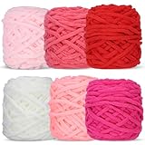 WSICSE Chenille Fluffy Yarn, Thick Chunky Blanket Yarn for Crocheting Plush Soft Yarn for Knitting Blanket DIY Christmas Gifts, 6×100g Each 3.5 oz 55 Yards(White/Pink)