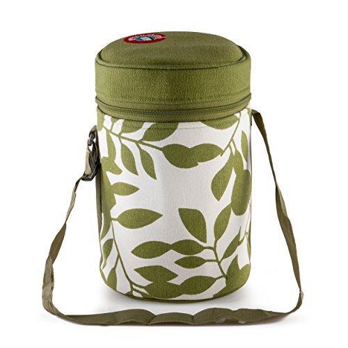Thermally Insulated Green Leaf Indian Tiffin Bag Carrier for 4-Tier Large Tiffin