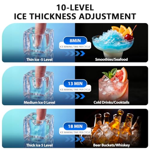 Image of 80lbs Commercial Ice Machine, 18lbs Storage for Bar and Kitchen | 13 thickness levels, 10-min auto self-clean, 24H timer, LED panel, and quick water hookup - effortless daily use.