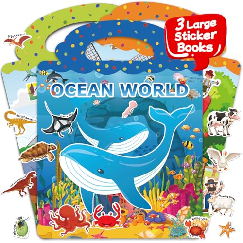 CREATIVETREES Reusable Jelly Sticker Books, Sticker Books for Toddlers, Stickers for Kids, Travel Toys for Children 3-6, Toddler Craft Activities, Birthday Gifts for Boys & Girls