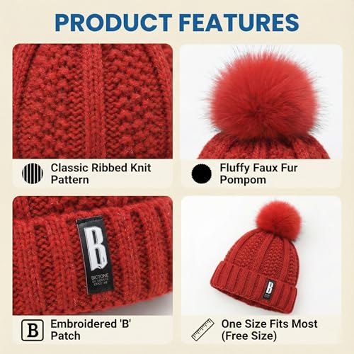 Image of Kraptick Women's Winter Cap - Knit Beanie with Soft Fleece Lining Hat, Stylish Pom Pom Thick Woollen Skull Cap, Warm Hat for Ladies & Girls -3