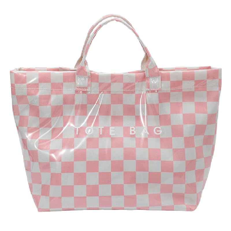 Image of Lushandy Striped PVC Tote Bag for Women, Waterproof Plastic Tote Bag for Beach Pool Large Top Handle Travel Hobo Handbag | Waterproof Material