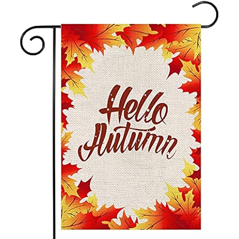 EKOREST Hello Autumn Garden Flag with Fall Maple Leaves Decorative Yard Flags for Outside,Small Welcome Thanksgiving Farmhouse Decor for Patch Outdoor Holiday,12 x 18 Inch Double Sided Cover