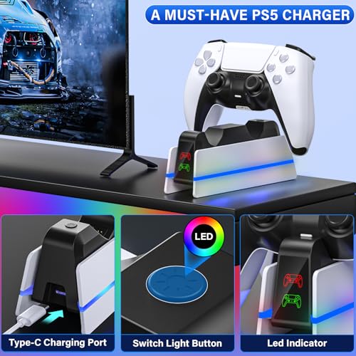 ps5-controller-charger-station - charging station for playstation 5 dualsenseedge controller with 9 color led light fast charging dock amp holder charger stand for ps5slimpro remote accessories