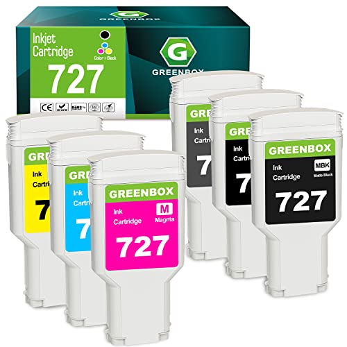 GREENBOX Compatible Ink Cartridges Replacement for HP 727 XL B3P06A C1Q12A F9J76A F9J79A F9J77A F9J78A F9J80A B3P22A B3P23A B3P19A B3P21A B3P20A B3P24A for DesignJet T1500 T920 T930 Printer (6-Pack)