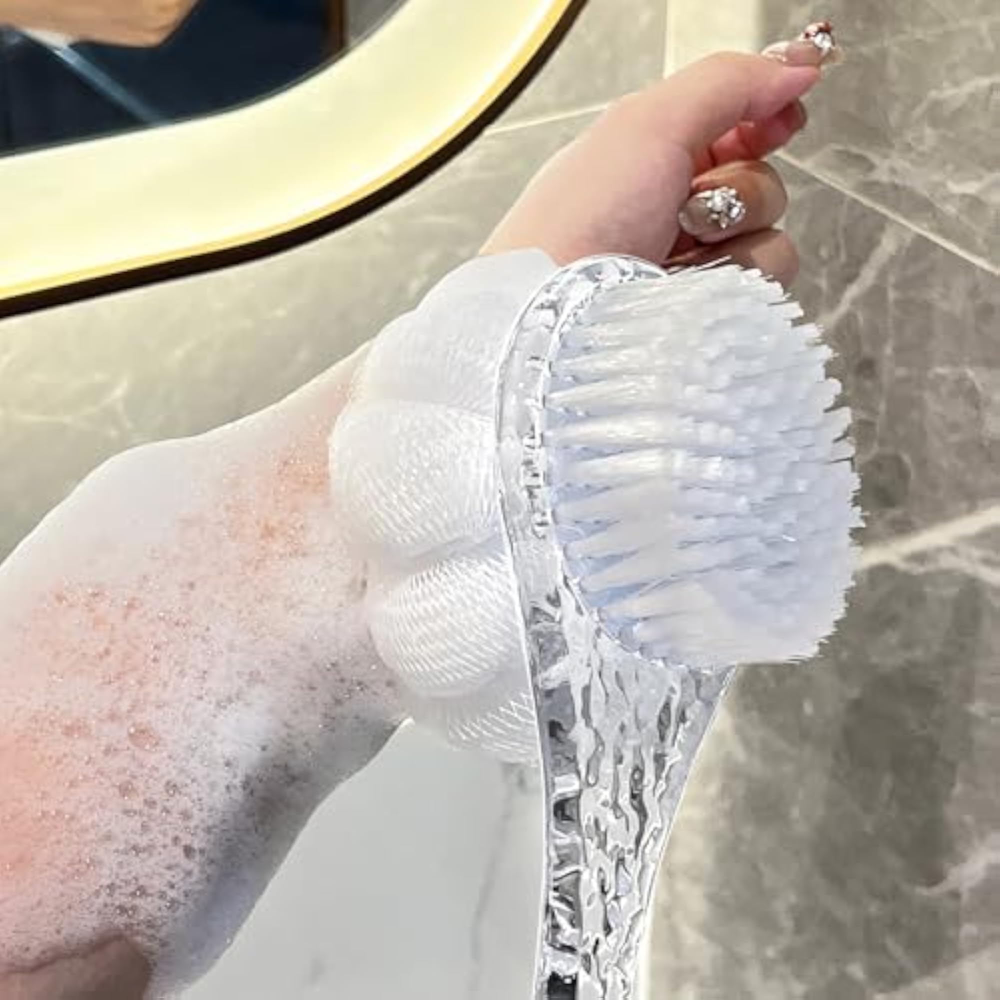 Back Scrubber for Shower with Bristles and Loofah