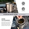 iBasingo 420ml/14.2floz Titanium Cup with Tea Strainer Folding Handle Portable Lightweight Tea Mug for Outdoor Camping Tea Maker Ti3054D