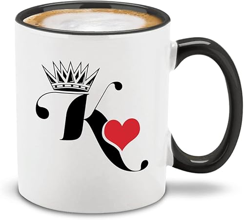 Miniatura 9 de shop4ever King & Queen of Hearts - Juego de 2 tazas de café de cerámica para parejas, taza de té de 11 onzas, regalo para él y ella (mango rojo)