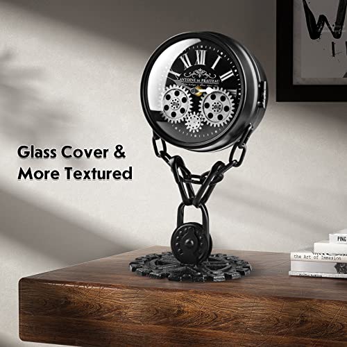 Tostog Moving Gear Clock Battery Operated Rustic,Vintage Clocks Metal Industrial Farmhouse Retro Clock,Heavy-Duty Cast Iron Double-Sided Clock Design #TOP4