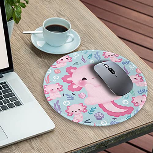 Image of Gctriki Cute Axolotl Round Mouse Pad 8.6 X 8.6 Inch,Pink Mousepad For Laptop Gaming Women,With Stitched Edge Non-Slip Rubber Base,Home Office Decor Desk Accessories