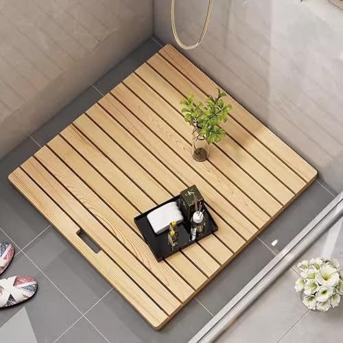Genérico Alfombrilla de Ducha de Madera Antideslizante para bañera o Piscina, Impermeable, de Grado Comercial, de Madera, de bambú con asa, Rectangular, Antideslizante, para Cocina y SPA (55 x 70 cm/