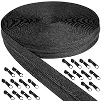 Endlos Reissverschluss Schwarz mit Zipper, 5mm 10m Nylon Endlosreißverschluss Meterware und 20 Schwarz Zipper aus Metall für Kleidung Tasche Mäppchen Bettwäsche