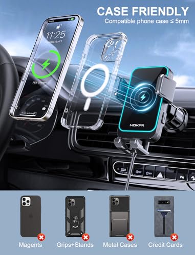 Mokpr Wireless Car Charger, Mokpr 15W Fast Charging Auto Clamping Dashboard Windshield Air Vent Car Phone Holder With Led Light Car Charger For Iphone 16 15/14/13/12 Pro Max Plus thumb #5