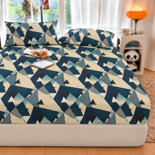 Image of VOMZER Elastic Fitted Warm Flannel Bedsheet King Size Warm Velvet Bedsheet for Winter Double Bed | 2 Pillow Covers, Size - 72 x 78 Inches (Geo Mix)
