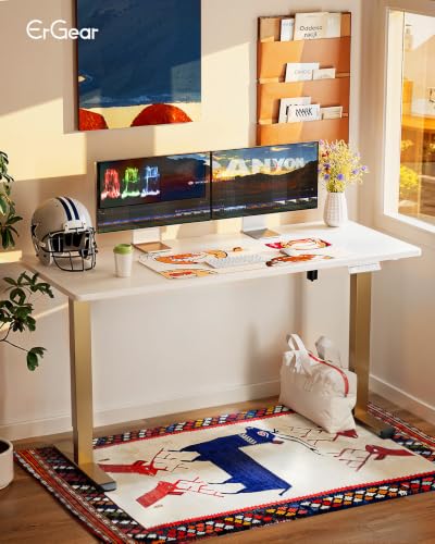 Image of ErGear Height Adjustable Electric Standing Desk, 48 x 24 Inches Sit Stand up Desk, Memory Computer Home Office Desk, White+Gold