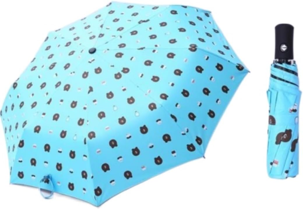 Portable Umbrella for Travel Umbrella Fully Automatic Umbrella Sunscreen Anti-Uv Sun Umbrella Three-Fold Cartoon Rain Umbrella Folding Umbrella Outdoor(Light Blue)