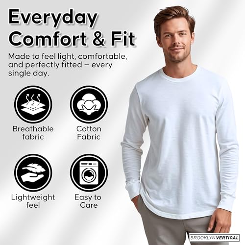 BROOKLYN VERTICAL Mens Long Sleeve Cotton T Shirt Crew Neck 5 Colors S-5XL Olive by BROOKLYN VERTICAL - Used condition - Image 6