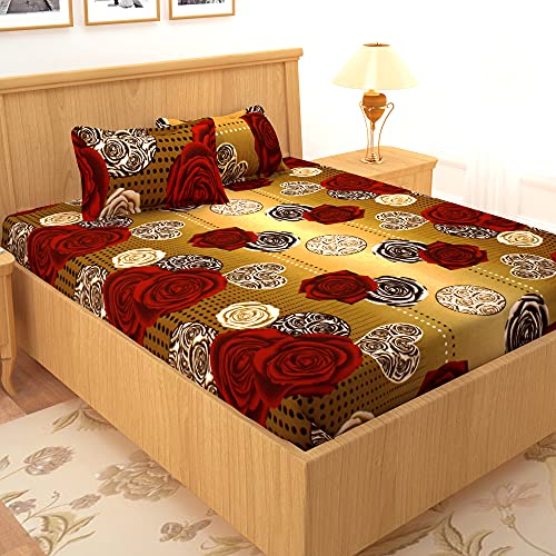 Image of Story@Home 120 TC Elegant Floral Pattern Cotton Double Bedsheet and 2 Pillow Cover - Brown