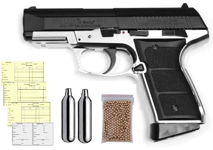 Pack Pistola Daisy Powerline 5501 Blowback CO2 Cal. 4.5mm de 3 Julios + Tarjeta de Armas + Balines + 2 bombonas de CO2. Full Metal