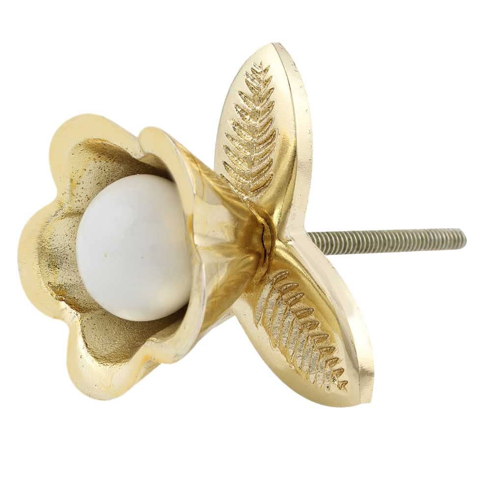 Indian-Shelf 2 Piece Gold, White Knobs -Ceramic Door Knobs for Main Door - Bloom Flower Bedroom Door Handle - 6.35 cm Drawer Pulls (B09W295944) Amazon Price History, Amazon Price Tracker