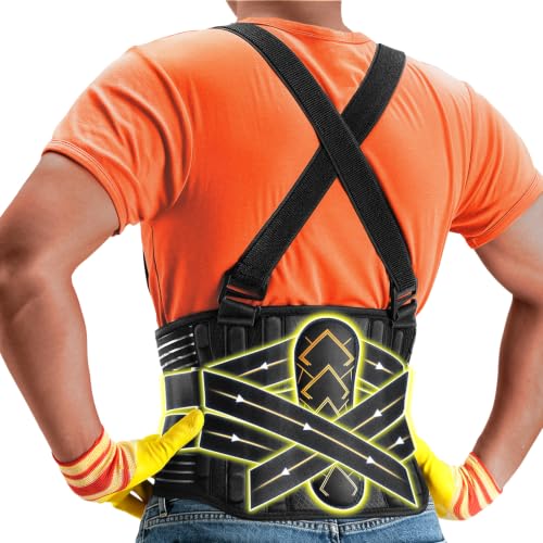 Image of Plus Size Work Back Brace for Heavy Lifting Safety - Back Support Belt with 2 Suspender Straps & Bionic Lumbar Panel, 360 Posture Protection for Men Women in Construction, Warehouse 2XL /3XL
